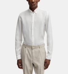 Chemise droite en lin à pointes boutonnées BOSS