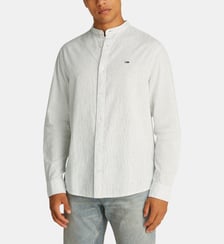 Chemise droite coton organique et lin à rayures col officier Tommy Hilfiger