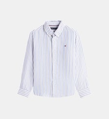 Chemise droite en lin mélangé rayée Tommy Hilfiger