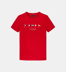 T-shirt droit coton drapeaux et signature Tommy Hilfiger