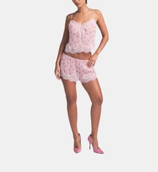 Pyjama short imprimé cœurs détails dentelle en soie Skims