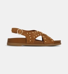 Sandales plates Calypso studs cuir velours Cosmoparis