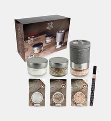 Coffret moulin à sel u'Select accompagné de 3 réservoirs interchangeables, 2 sels d'origine et 1 mélange aromatique Peugeot