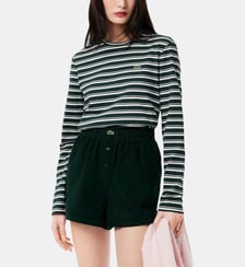 T-shirt à manches longues rayé droit en coton signature Lacoste