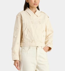 Veste courte motif fleuri ton sur ton en coton finition jean Self Portrait
