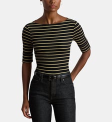 T-shirt ajusté rayé en coton mélangé encolure bateau Lauren Ralph Lauren