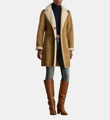 Manteau droit mi-long effet peau lainée Lauren Ralph Lauren