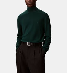 Pull droit col montant côtelé en laine signature Calvin Klein