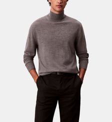 Pull droit col montant côtelé en laine signature Calvin Klein