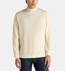 Pull droit col montant côtelé en laine signature Calvin Klein
