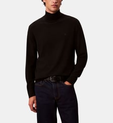 Pull droit col montant côtelé en laine signature Calvin Klein