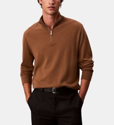 Pull droit col montant zippé en laine signature Calvin Klein