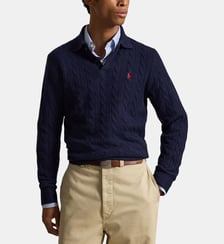 Pull polo ajusté maille torsadée en laine et cachemire  Polo Ralph Lauren