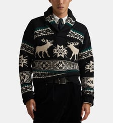 Pull cardigan droit en laine mélangée col montant imprimé Polo Ralph Lauren