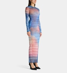 Robe fourreau longue mesh à motif rayé dégradé Jean Paul Gaultier