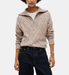 Pull droit en maille zippé signature Tommy Hilfiger