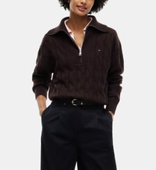 Pull droit en maille zippé signature Tommy Hilfiger