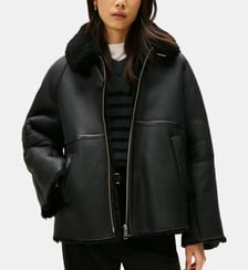 Veste Shearling droite en cuir fermeture à glissière Tommy Hilfiger
