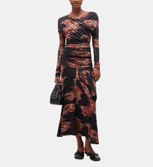 Robe mi-longue effet plissé à motif Ganni