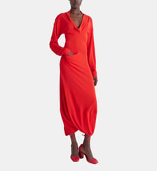 Robe longue ajustée col V manches longues Lemaire