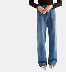 Jean droit taille haute en denim Prada
