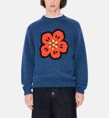 Pull droit en coton mélangé col rond imprimé Kenzo