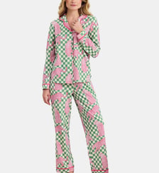 Ensemble de pyjama long Leopard Checkboard droit à carreaux Chelsea Peers