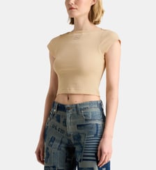 T-shirt slim court côtelé patch signature coton Jean Paul Gaultier