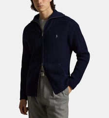 Gilet droit côtelé en laine mélangé col montant Polo Ralph Lauren