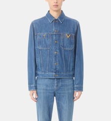 Veste droite en denim imprimé signature Valentino Garavani