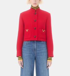 Caban ajusté en laine mélangée imprimé signature Valentino Garavani
