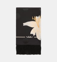 Foulard Apres L'Hiver Lilium à franges en soie imprimé signature Valentino Garavani