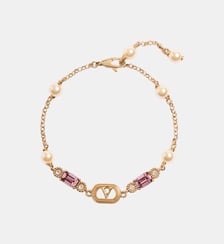 Bracelet Ovalette en métal perles et cristaux Swarovski imprimé signature Valentino Garavani
