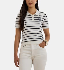 Pull polo ajusté en coton mélangé motif à rayures signature Lauren Ralph Lauren