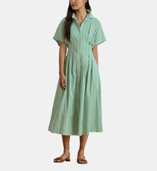 Robe chemise à manches courte évasée en coton motif à rayures Lauren Ralph Lauren