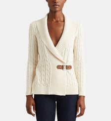 Pull torsadé ajusté col châle en coton Lauren Ralph Lauren