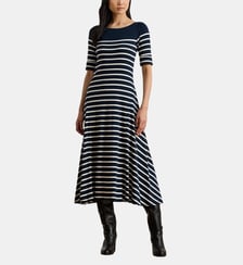 Robe longue en coton motif à rayures manches courtes Lauren Ralph Lauren