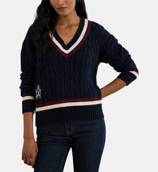 Pull torsadé droit col V signature Lauren Ralph Lauren