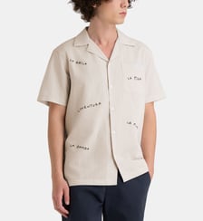 Chemisette rayée Germain à broderie en coton et lin Maison Labiche