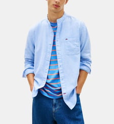 Chemise droite lin mélangé col Mao Tommy Hilfiger