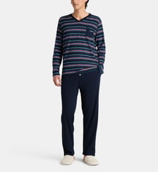 Pyjama long t-shirt imprimé manches longues et pantalon uni coton peigné Mariner