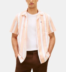 Chemise en coton à rayures et manches courtes Tommy Hilfiger