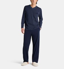 Pyjama long t-shirt imprimé manches longues et pantalon uni coton mercerisé   Mariner
