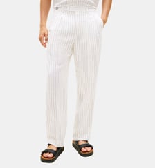 Pantalon rayé droit en lin mélangé Tommy Hilfiger