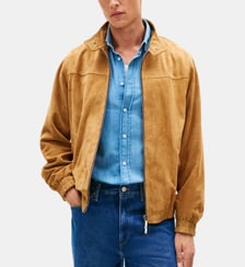 Blouson droit en cuir signature Tommy Hilfiger