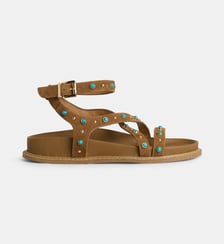 Sandales plates Biele détails turquoises cuir velours Galeries Lafayette