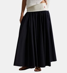 Jupe longue plissée trapèze coton bicolore Polo Ralph Lauren