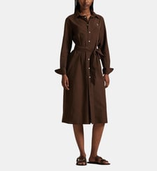 Robe mi-longue en coton et lin boutonnée Polo Ralph Lauren