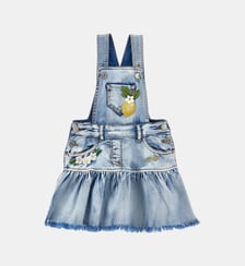 Salopette jupe en jean motif floral  Monnalisa