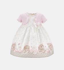 Robe trapèze à pois et fleurs imprimé en coton Monnalisa